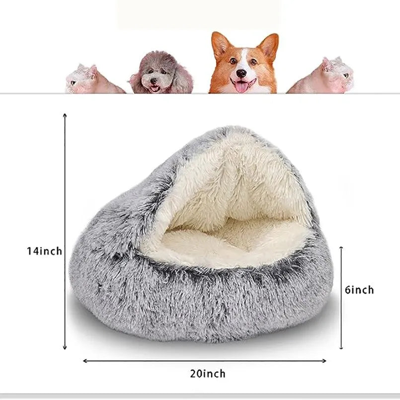 Soft Plush Pet Bed with Round Cover for Cats and Small Dogs
