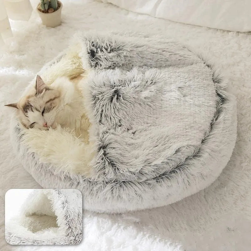Soft Plush Pet Bed with Round Cover for Cats and Small Dogs