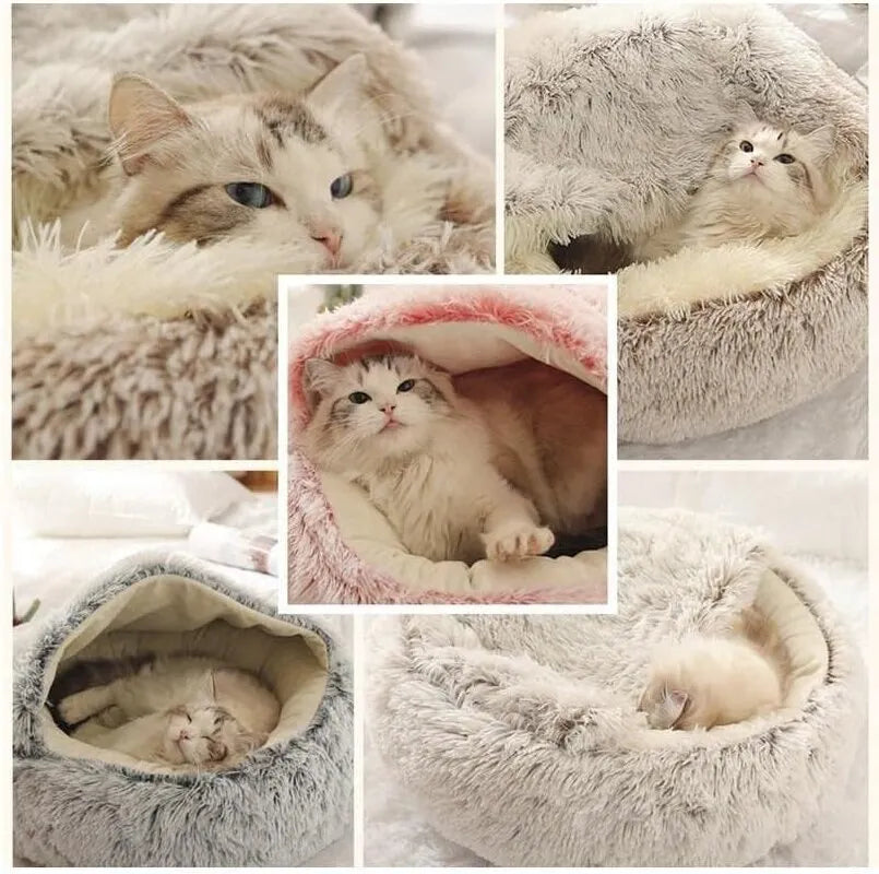 Soft Plush Pet Bed with Round Cover for Cats and Small Dogs